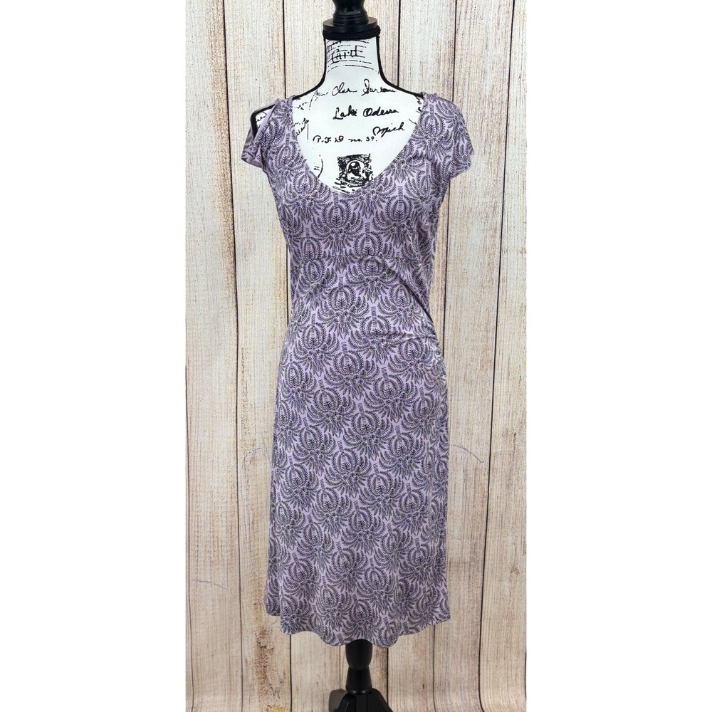 Diane Von Furstenberg Silk Dress Size 12 Lilac Black‎ Damask Print Sheath